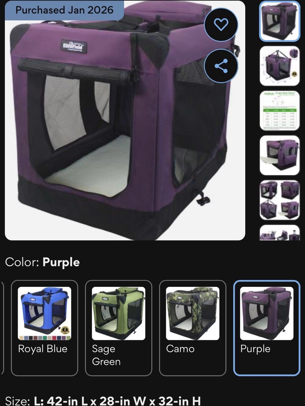 Purple Soft-Sided Pet Crate with Mesh Panels
